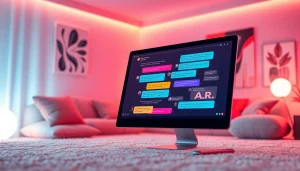Engaging sex chat AI interface in a cozy, ambient room with colorful chat bubbles.