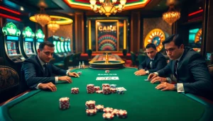 Engaging poker game at Trang Chủ BJ88 with vibrant chips and intense players.