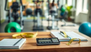 Calculate body fat percentage using the body fat percentage calculator in a fitness setting.