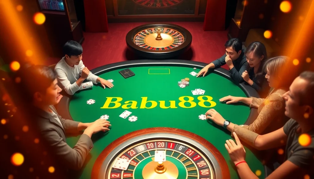 Babu88 poker table action with colorful chips and cards in an exciting casino setting