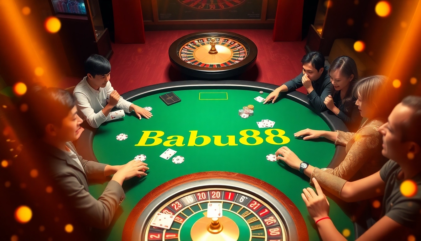 Babu88 poker table action with colorful chips and cards in an exciting casino setting
