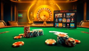 Experience the excitement of gambling on the trang chủ 88clb with a vibrant poker table and roulette wheel.