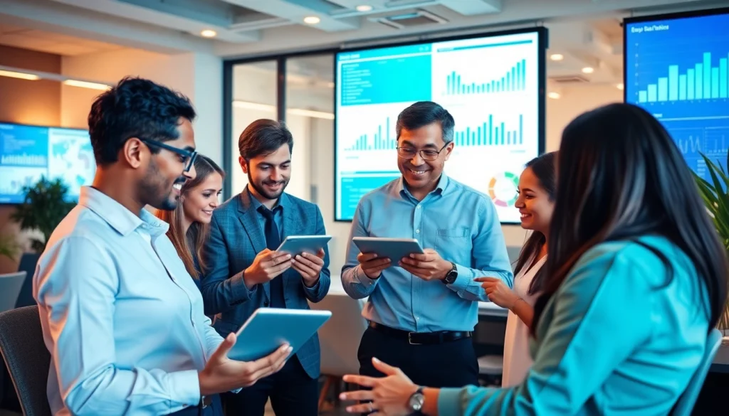 Easy business solutions showcased in a collaborative modern office with diverse professionals.