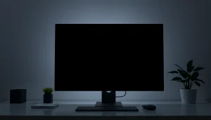 Display of a schermo nero on a modern workspace promoting eye comfort and energy efficiency.