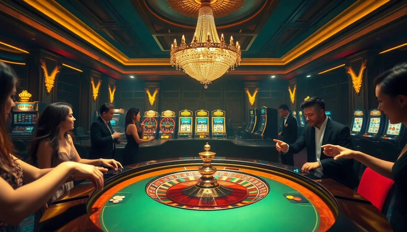 Exciting casino scene highlighting bets at 79king com's roulette table in a luxurious setting.