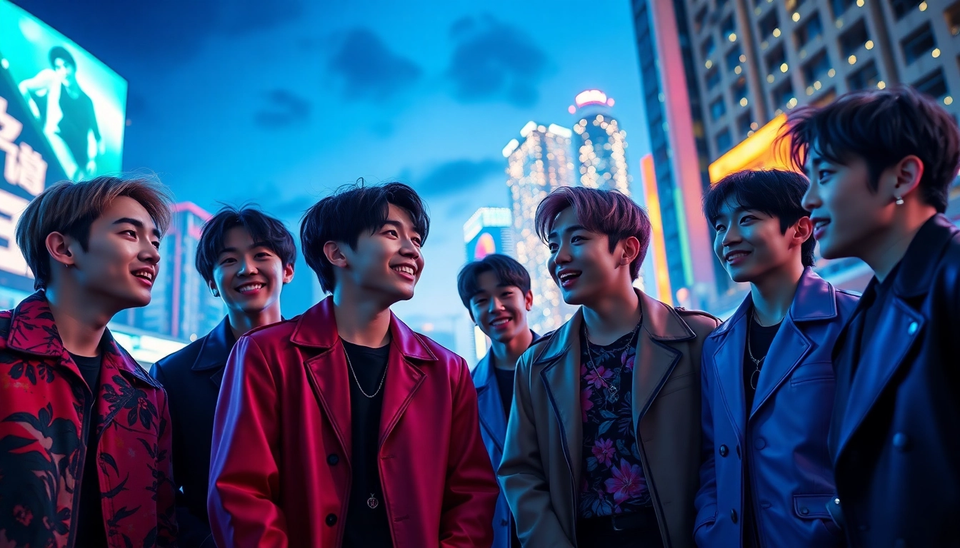 BTS news capturing the vibrant energy of the band during a concert in an urban setting.