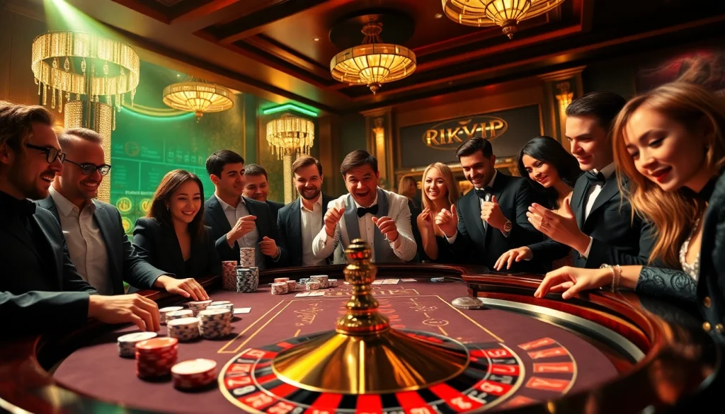 Experience the thrill of RIKVIP gaming with vibrant poker chips and high-stakes action on casino tables.