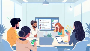 在协作工作区通过快连VPN连接WhatsApp Web的用户互动场景。