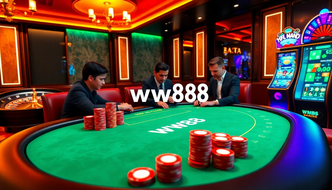 Players engaging at the poker table, showcasing ww88 gaming excitement and elegance.