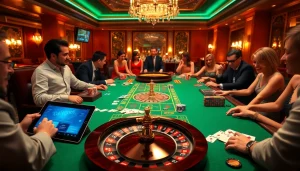 Sổ Đỏ 66 immerses players in an exciting casino experience at a vibrant table filled with poker chips and cards.