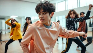 Catch the latest bts news with BTS performing energetic dance routines in a stylish dance studio.