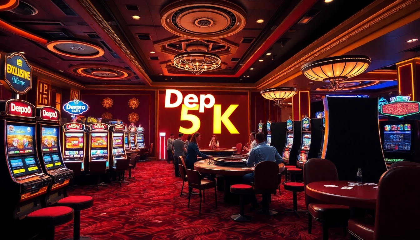 Rasakan sensasi bermain kasino dengan promosi Depo 5K yang ditonjolkan dalam suasana perjudian yang hidup.