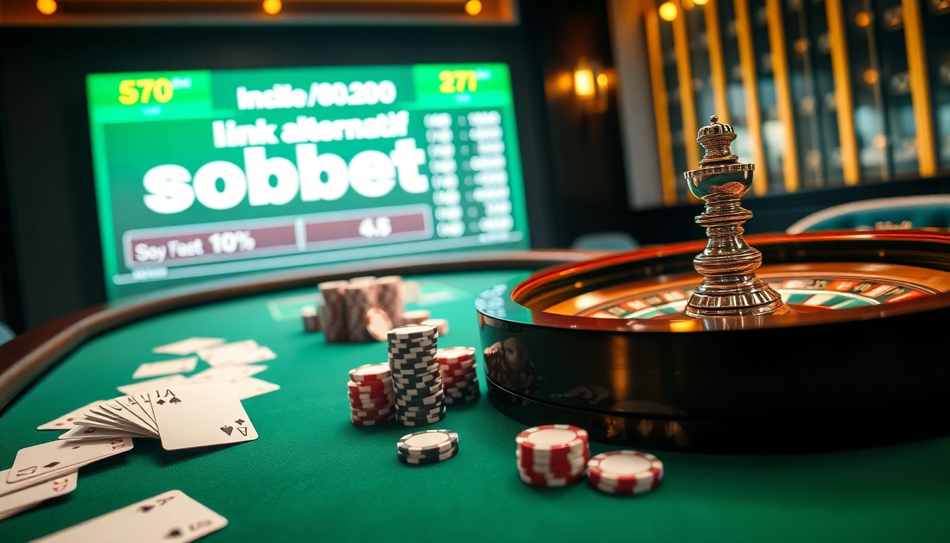 Engage with the vibrant atmosphere of online gambling featuring link alternatif sbobet on a luxurious casino table.